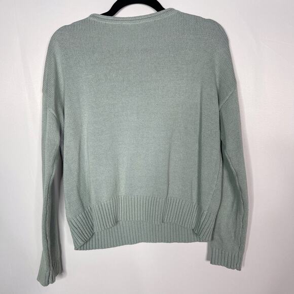 Hem & Thread S Seafoam Green Crew Neck Knit Sweater Cotton Blend Textured Stitch - Picture 2 of 7